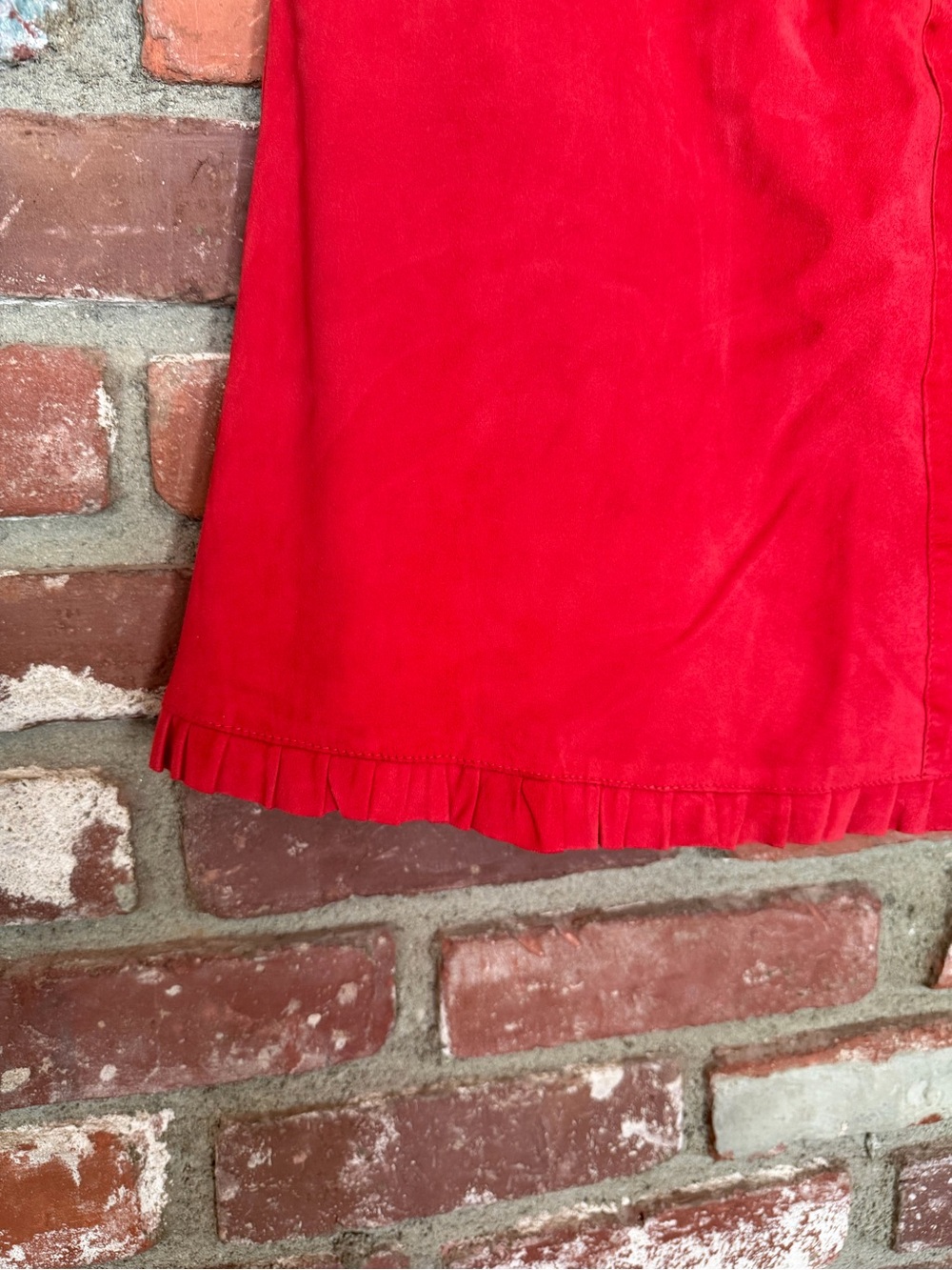 Vintage Red Suede A-Line Skirt with Fringe Hem - Picture 3 of 5